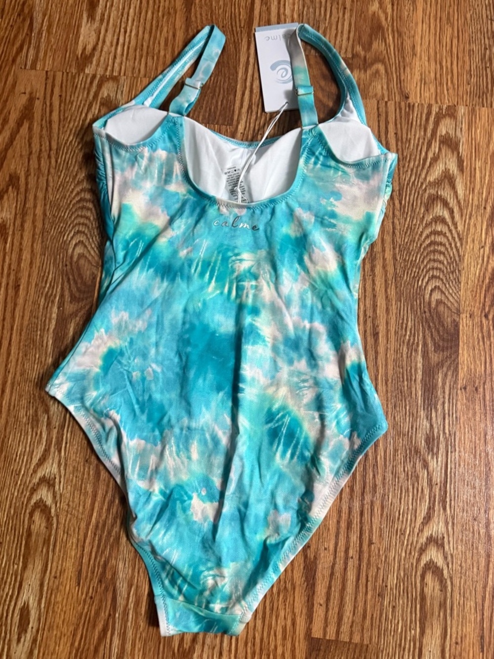 🆕 Johnny Was Calme Aqua Keys Turquoise Tie Dye One Piece Tank Swimsuit Sz Small - Picture 4 of 6